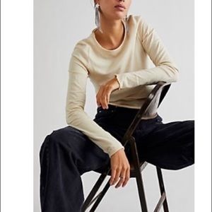 Free People Cream Long Sleeve Tee